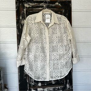Cream Lace Button-Up Blouse